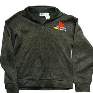 Official PlayStation Quarter Zip Fleece Pullover Black Gamer Logo XS